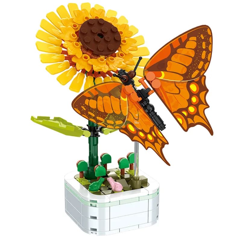 Mini Rosa Farfalla in Vaso, Bonsai, Blocco Floreale, Decorazione Rosa, Modellino da Costruire Fai-da-te, Giocattoli Educativi per Bambini, Regalo