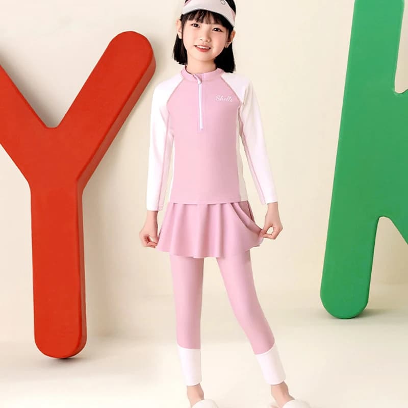 Costumi da bagno per ragazze a maniche lunghe in due pezzi con gonna costume da bagno burkini bambini bambini costume da bagno musulmano costumi da bagno modesti
