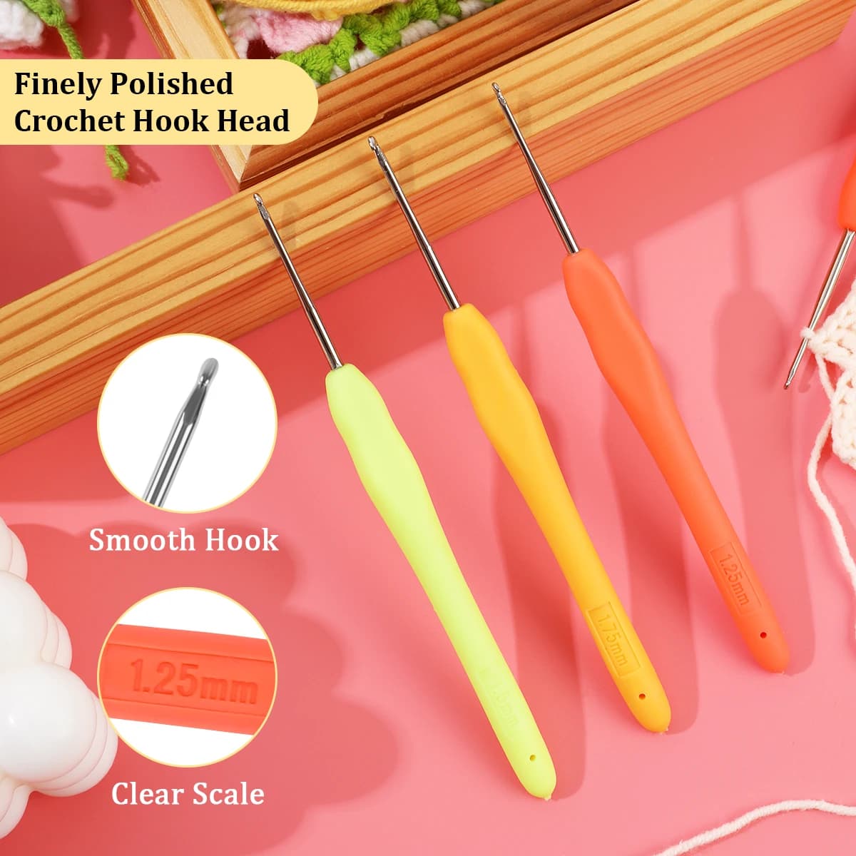 4 pezzi set di uncinetti dimensioni miste impugnatura ergonomica set di ferri da maglia per maglieria fai da te kit di accessori per aghi da cucito per filati a mano per principianti