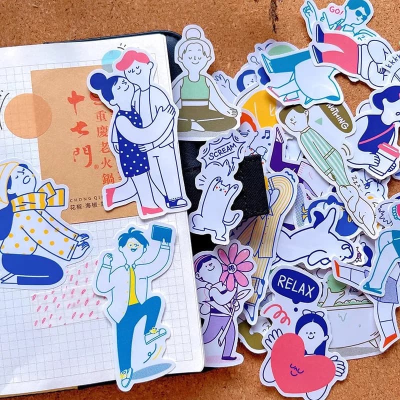 Adesivi 42 pezzi adesivi per Account a mano di personaggi simpatici ragazzi e ragazze bellissimo cartone animato custodia per cellulare materiale per Notebook Ipad