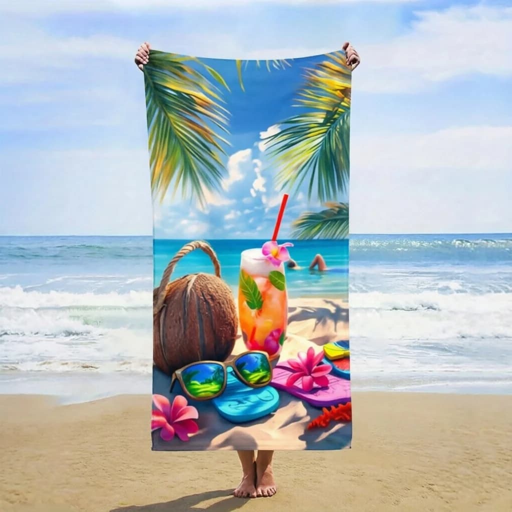 Asciugamano da spiaggia con stampa di scene tropicali, multiuso per piscina, yoga, campeggio, viaggi, regalo ideale per la festa della mamma e l'estate