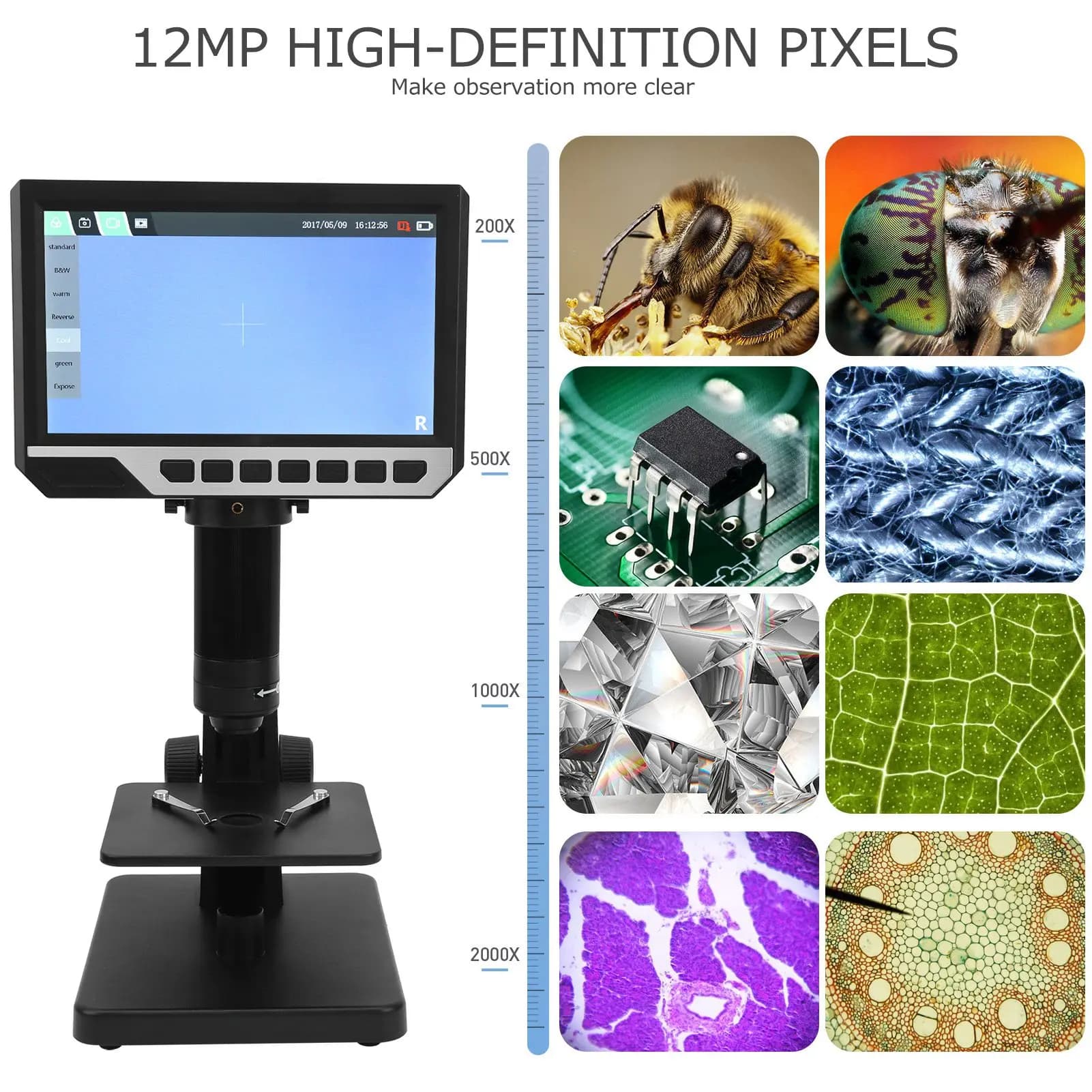 Microscopio Digitale Industriale 12MP con Display 2000X per Riparazione di Circuiti Stampati