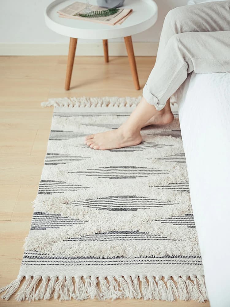 Nordic Retro Ethnic Style Small Carpet Cotton Linen Living Room Sofa Coffee Table Ground Mat Home Use Bedroom Bedside Rug