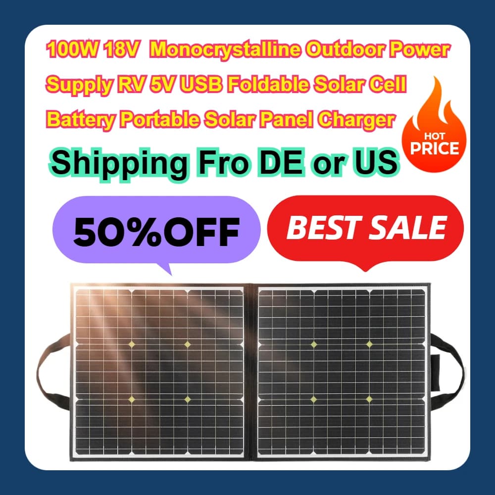 Alimentatore esterno monocristallino da 100 W 18 V RV 5 V USB Batteria a celle solari pieghevole Caricatore da pannello solare portatile