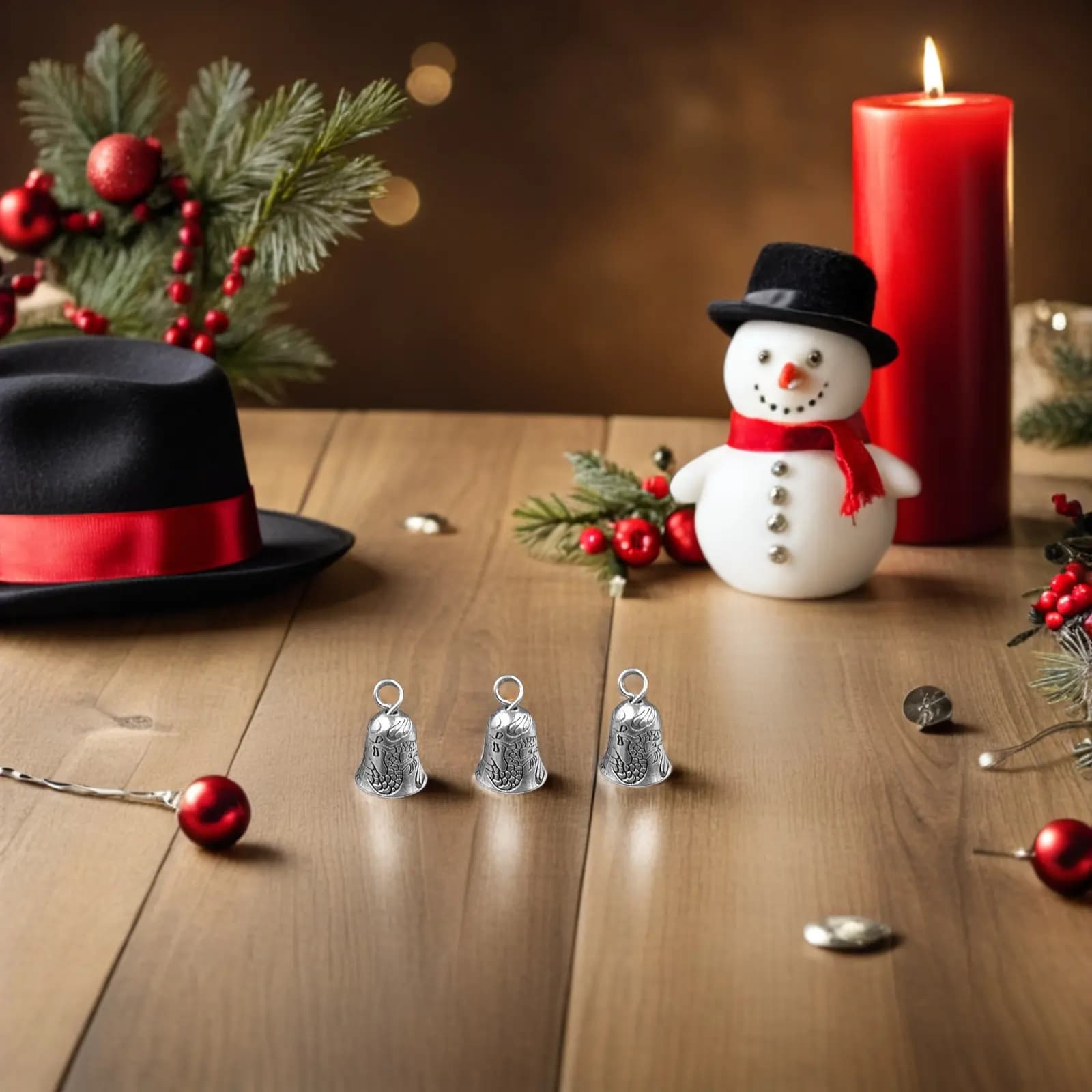 25Pcs -Style Tibetan Silver Jingle Bell Pendants Christmas Tree Bell Charms DIY Jewelry Making Craft Ornament Set