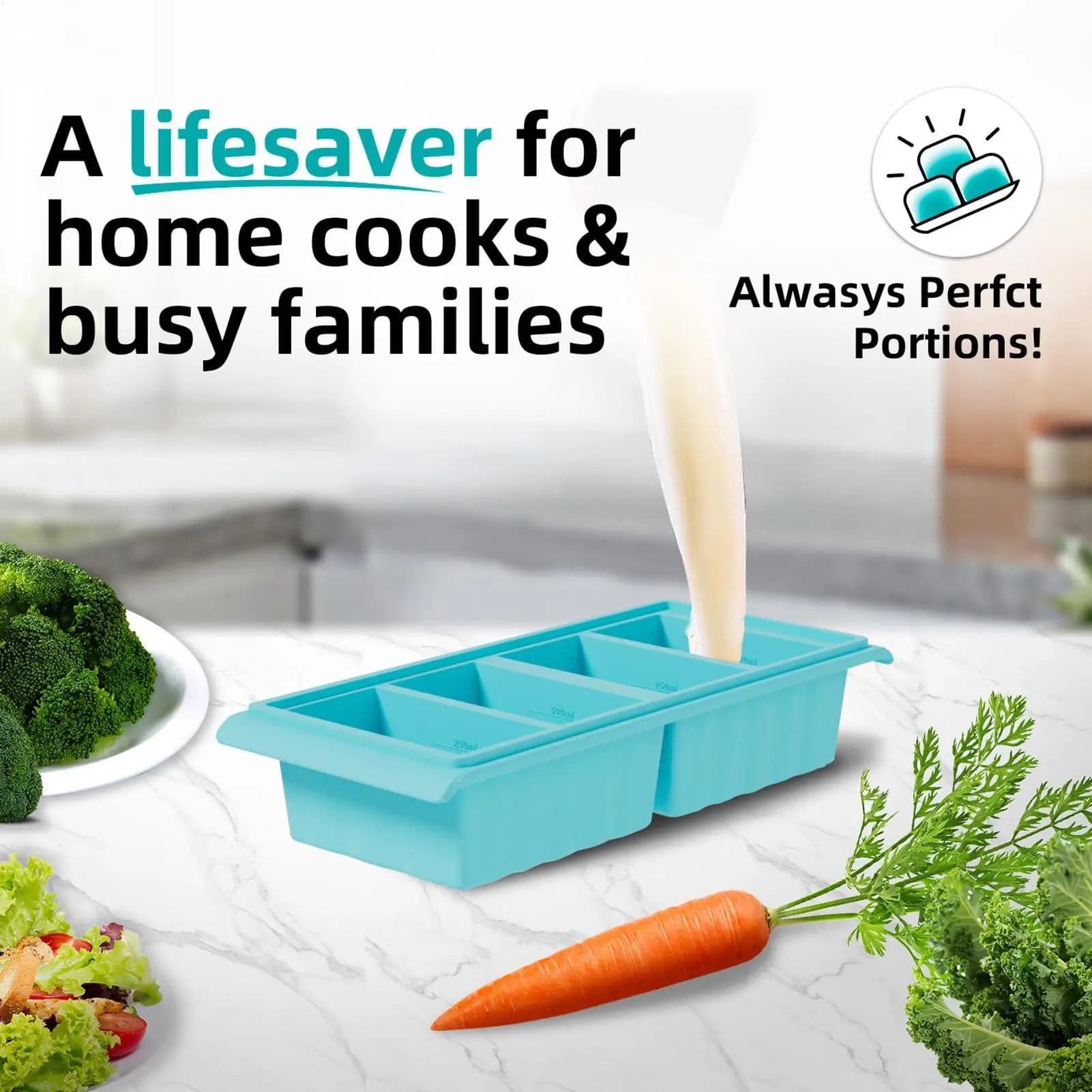 Contenitori in silicone a 2/4 scomparti per congelatore, cubetti in silicone ermetici per congelare alimenti, brodo, zuppe, avanzi, salse, preparazione pasti