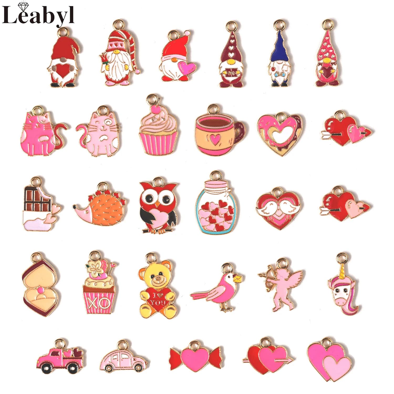 5/10 Pz Mix Smalto Rosa San Valentino Cuore Auto Tazza Cupido Freccia Nano Ciondolo adatto Collana Bracciale Portachiavi Cassa Del Telefono Acces