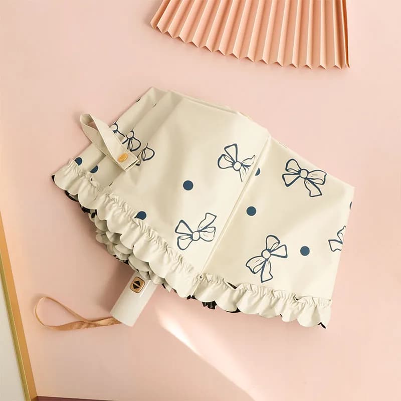 Style Automatic Umbrella Women's Black Glue Sunscreen Rainproof UV Protection Knot Three Foldable Umbrella