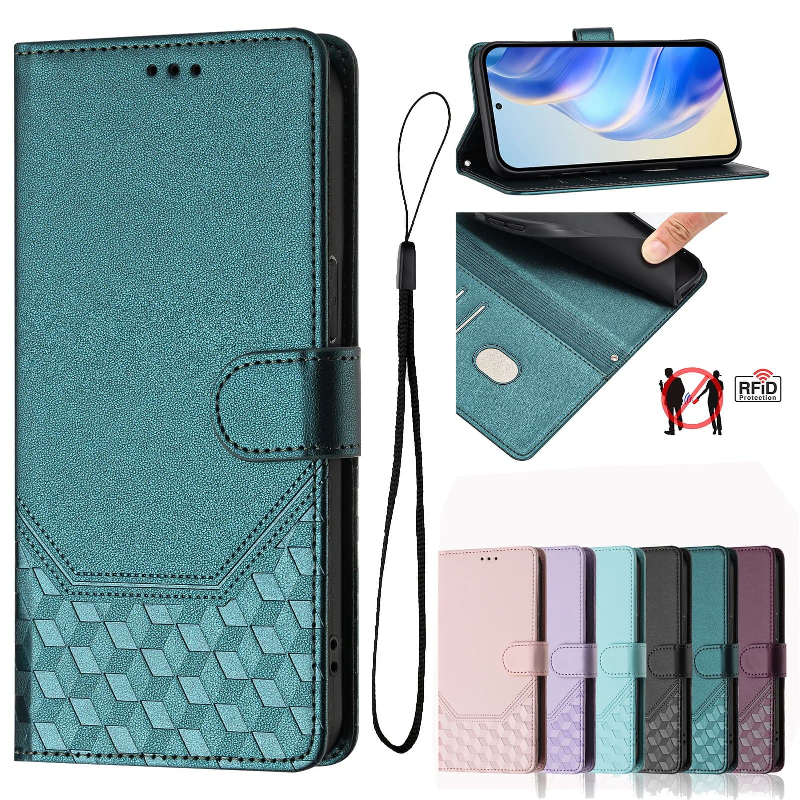 RFID Blocking Phone Case For Realme 16 16T 15 15X 14 13 12 11 10 9 8 Pro Plus Lite Wallet Funda Strap Book Leather Cover