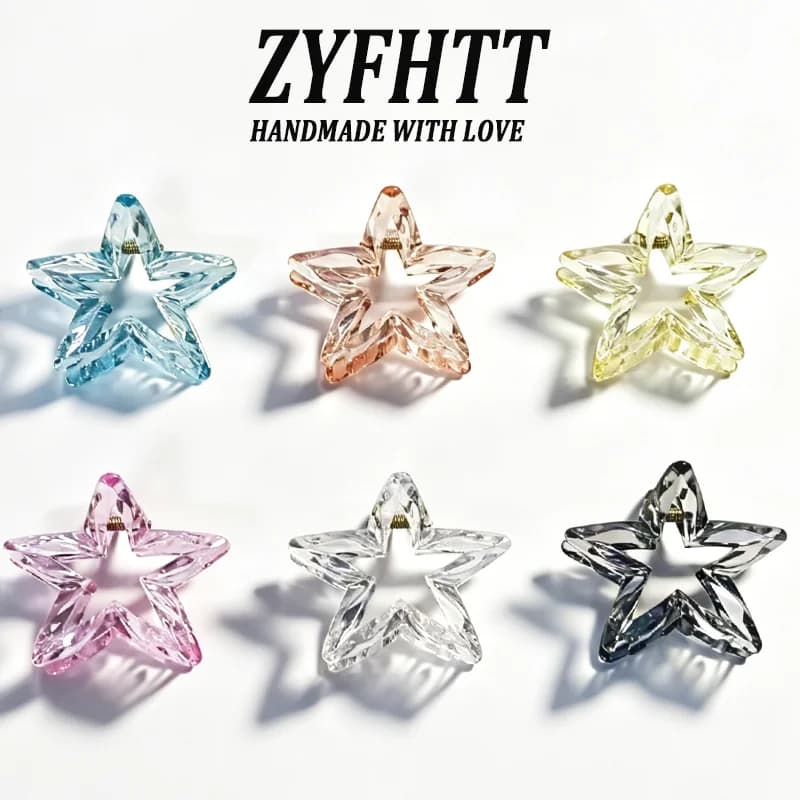 1/2/6pcs Colorful Hollow Five-Pointed Star Shark Clip Simple Transparent Hairpin Sweet Temperament Girls Hairpin Hair Accessory