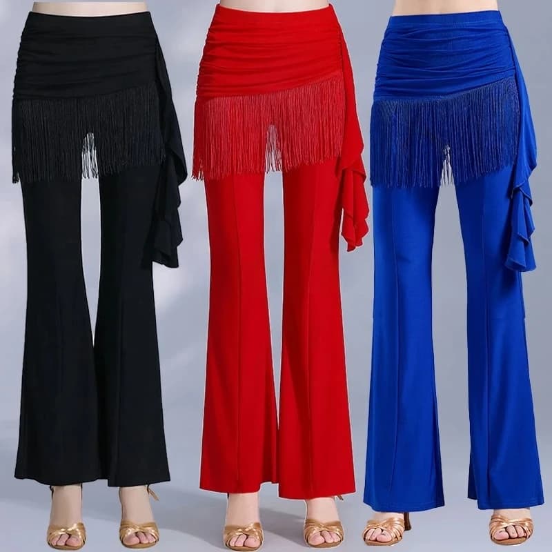 Pantaloni da ballo latino grandi rossi 2026 con nappe, micro svasati, per pratica di square dance, pantaloni sportivi da donna per fitness e yoga