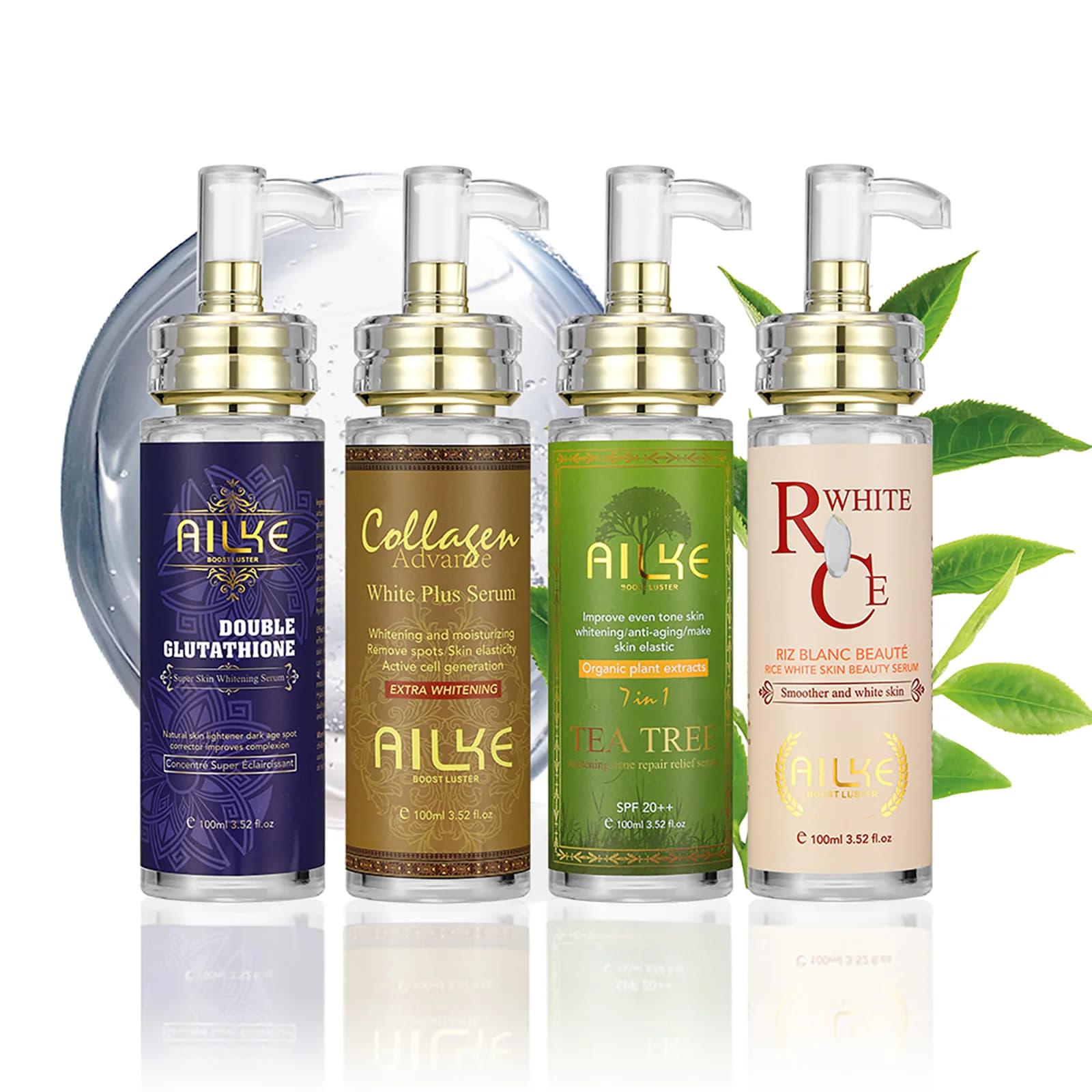 AILKE Shiny face serum for skin, uniform toning with glutathione, vitamin A, C, E 100 ml, clean skin, improves opaque skin