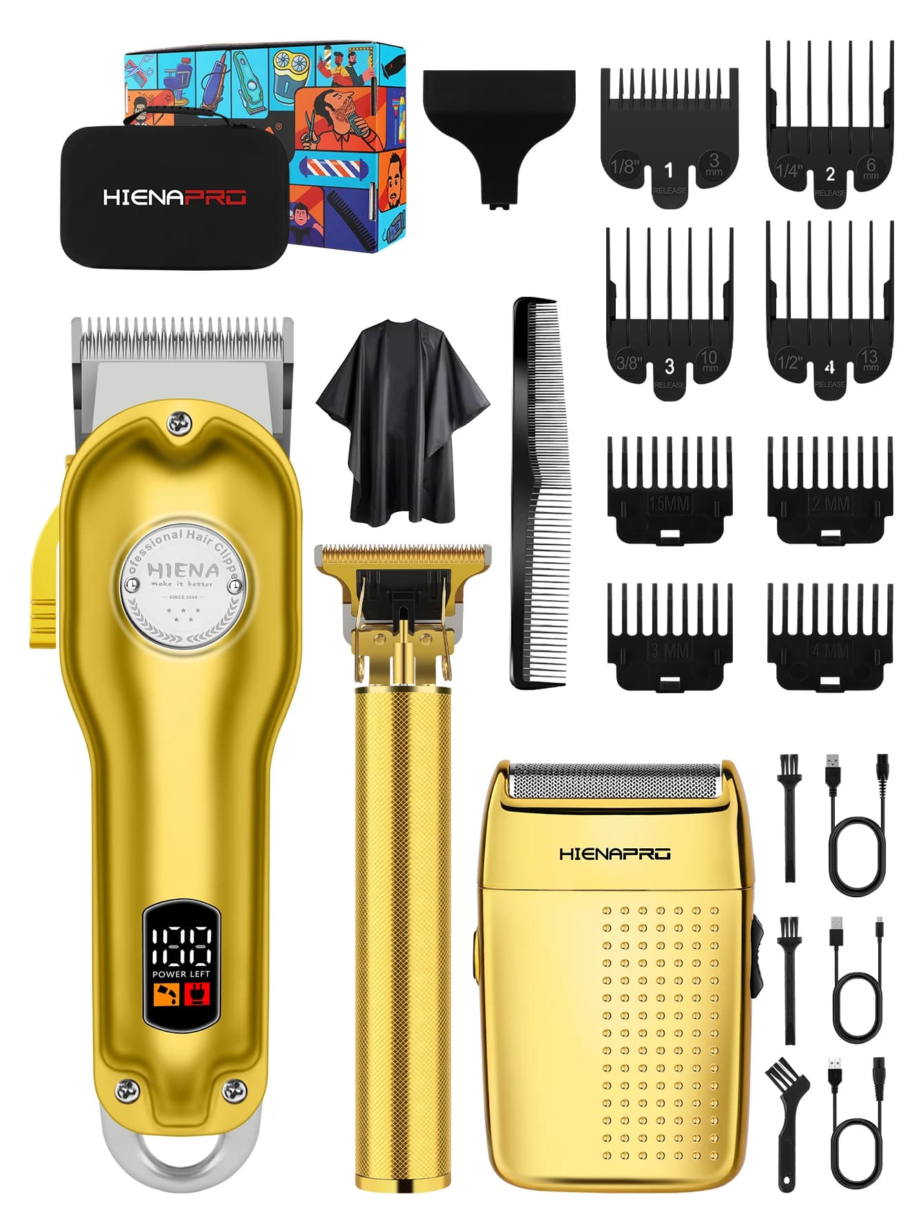 Set Tagliacapelli HIENA PRO 3-in-1, Kit Rasoio e Regolabarba Senza Fili con Display LCD, Macchina da Barbiere per Uomo