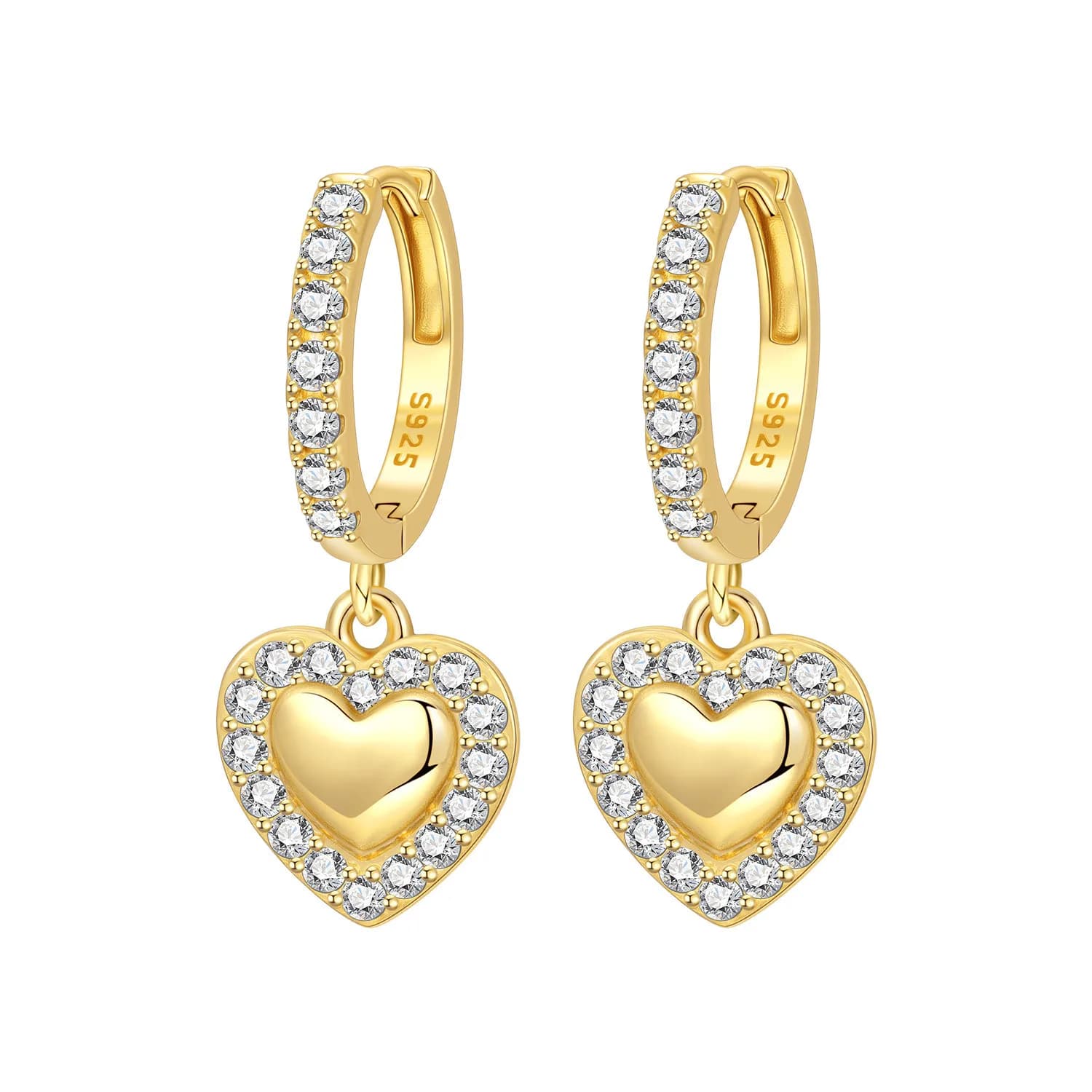 Valentine Heart Drop Huggie Hoop Earrings 925 Sterling Silver Sparkling Paved CZ Halo Heart Dangle Hoops Earrings for Women