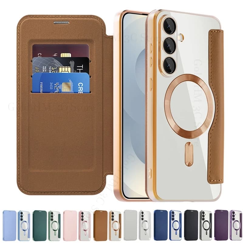 Per Magsafe Custodie per telefoni in pelle di vibrazione per Samsung S25FE S25 Ultra 5G Custodia magnetica per slot per schede per Galaxy S25 Edge S24 S23 S22