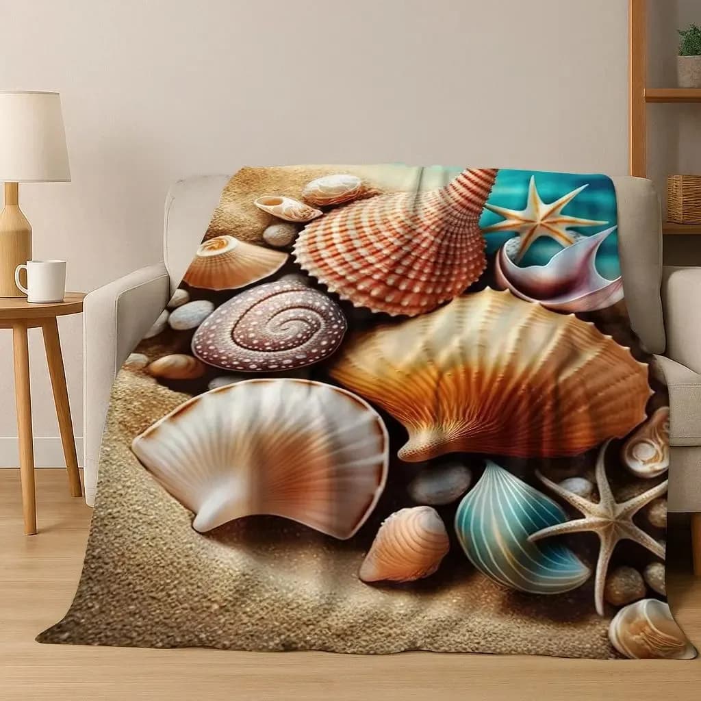 Dream Starfish Shell Tropical Beach Sea Star Art Flannel Blanket,Cozy Soft Throw Blanket for Home Bedroom Bed Sofa Cover Gift