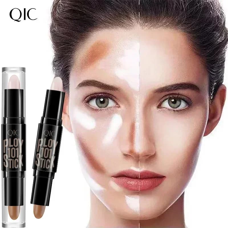 QIC Stick Contour Double Toe Three-dimensional Effect Illuminating Face and Body, Stick Highlight Waterproof and Oil Control, Corrector 5.6g