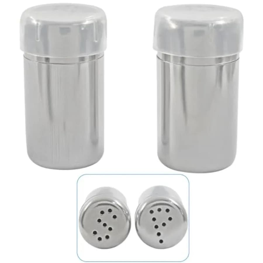 Set Mini Saliera e Pepiera - Confezione di Shaker per Spezie in Acciaio Inox con Foro P e Foro S per Facile Condimento, Ideale per Lunch Box, Campeggio