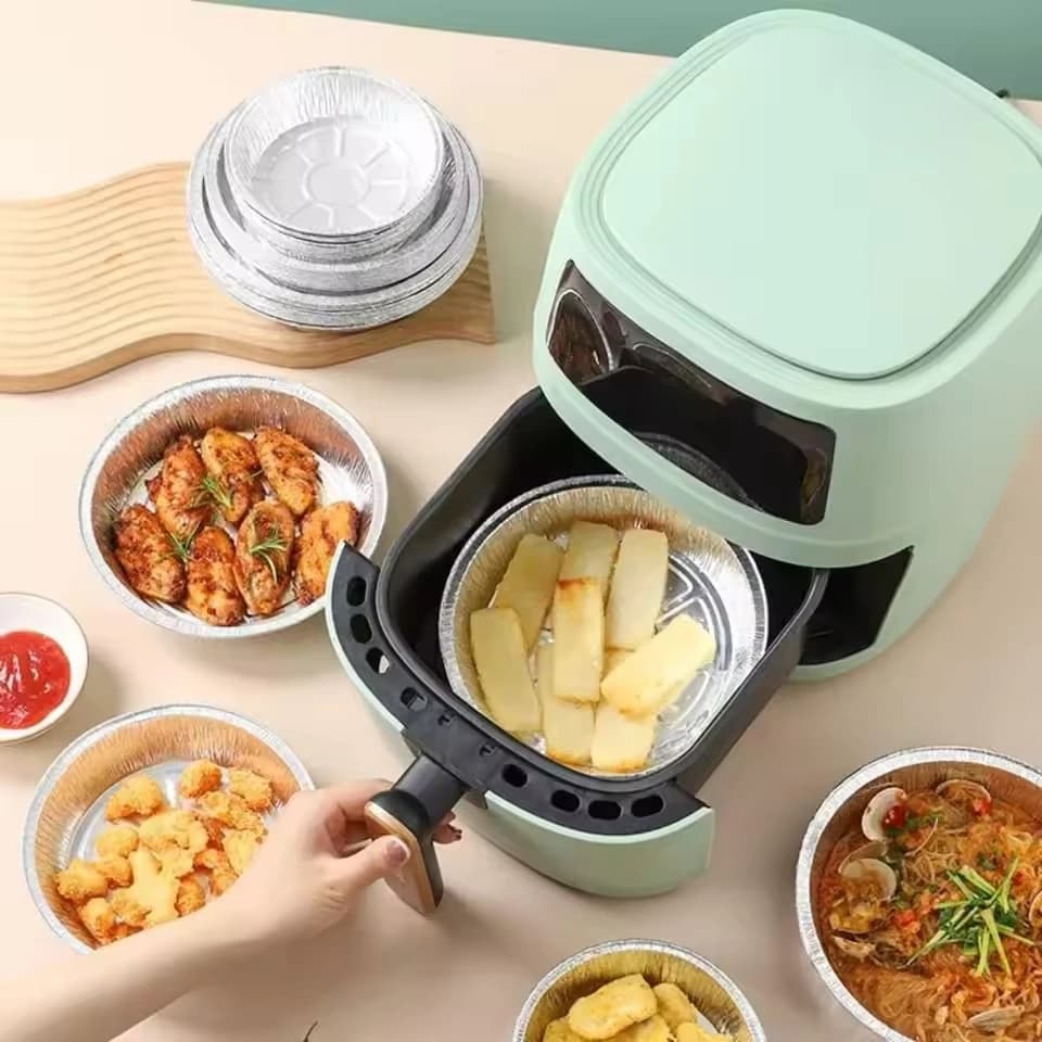 Disposable Circular Baking Board in Oil Resistant Aluminum Sheet Air Frying Machine Non-stick Paper Steam Cooking Basket Kitchen Tool Barbecue Pan