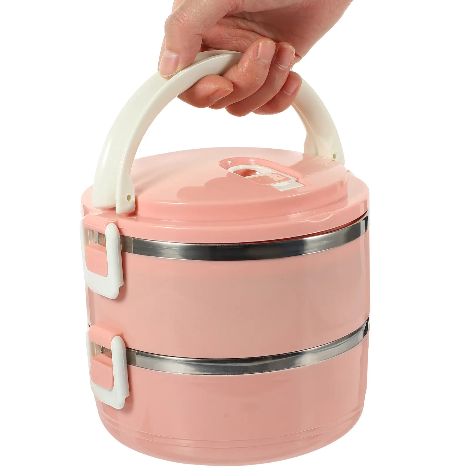 Contenitore per Pranzo a 2 Livelli Impilabile in Acciaio Inox, Ermetico e Adatto al Microonde, Portatile per Ufficio, Scuola, Campeggio e Dieta