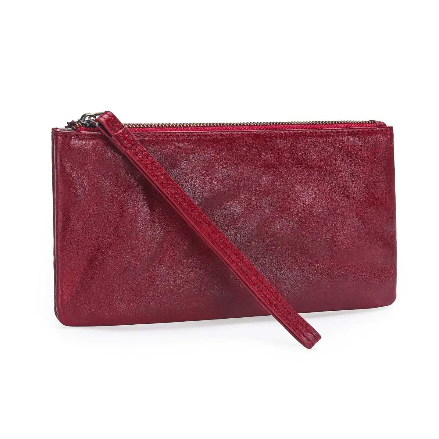 Retro Crinkle Cowhide Long Zipper Wallet Wristlet Large Capacity Multi‑Card Holders Storage for Phone Passport Bank Cards Cash