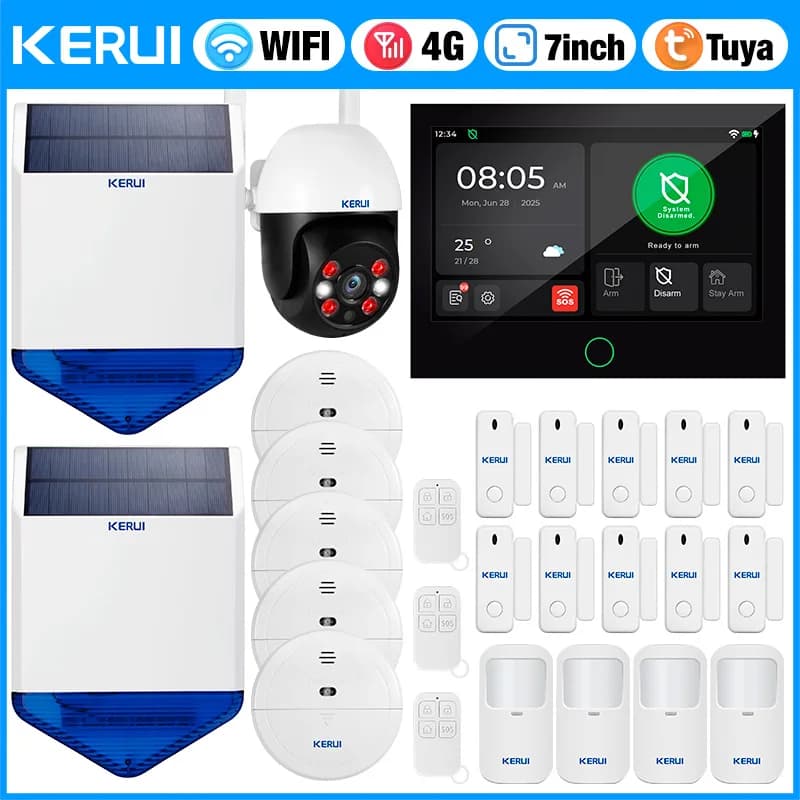 KERUI Sistema di allarme domestico wireless Allarme di sicurezza 4G 2G / WiFi con pannello host di allarme da 7 pollici Set Tuya Smart