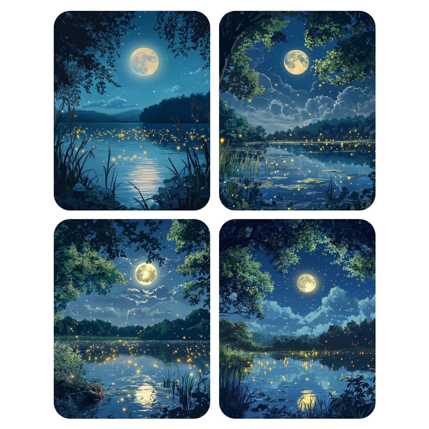 1pc frameless Hand Paint Fireflies flying over the lake Painting By Numbers Kit DIY Acrylic Artwork Canvas Art Gift Home