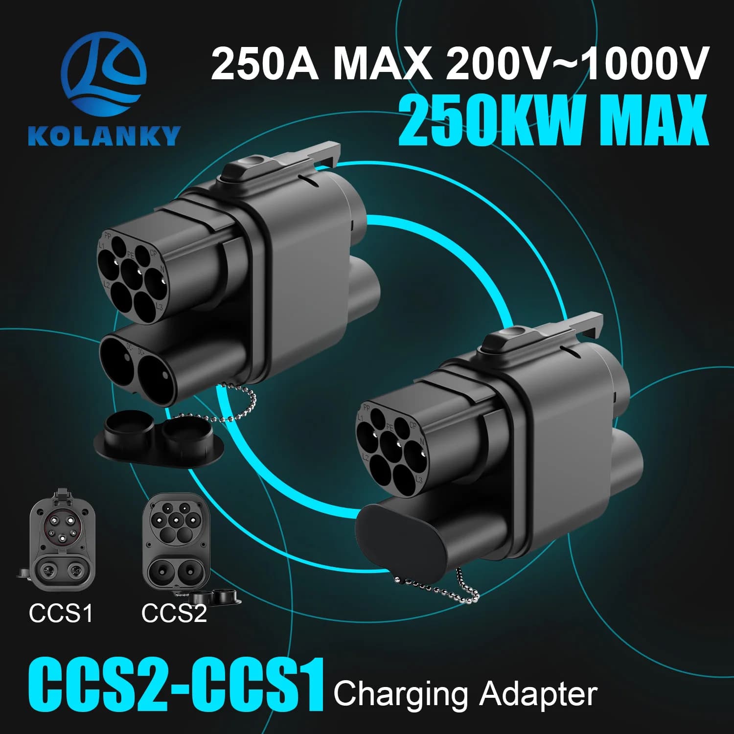 Kolanky EV Charger Adapter CCS2 to CCS1 AC DC Quick Charging 250A for PHEV Hybrid Cars electric vehicles from ccs2 to ccs1 Quick Charging