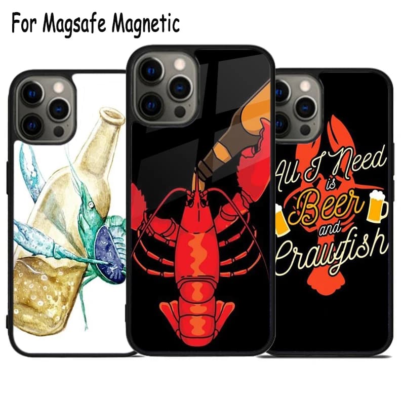 Custodia per telefono Crawfish with Chance Beer con ricarica wireless per iPhone 17 Air 15 16 16e 14 13 11 12 Pro Max Plus, Cover Magnetica Magsafe