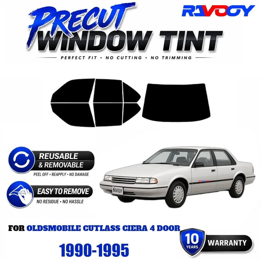 Precut Window Tint, Reusable Removable EPU Film, Custom Fit for Oldsmobile Cutlass Ciera 4 Door 1990-1995, UV Heat Protection