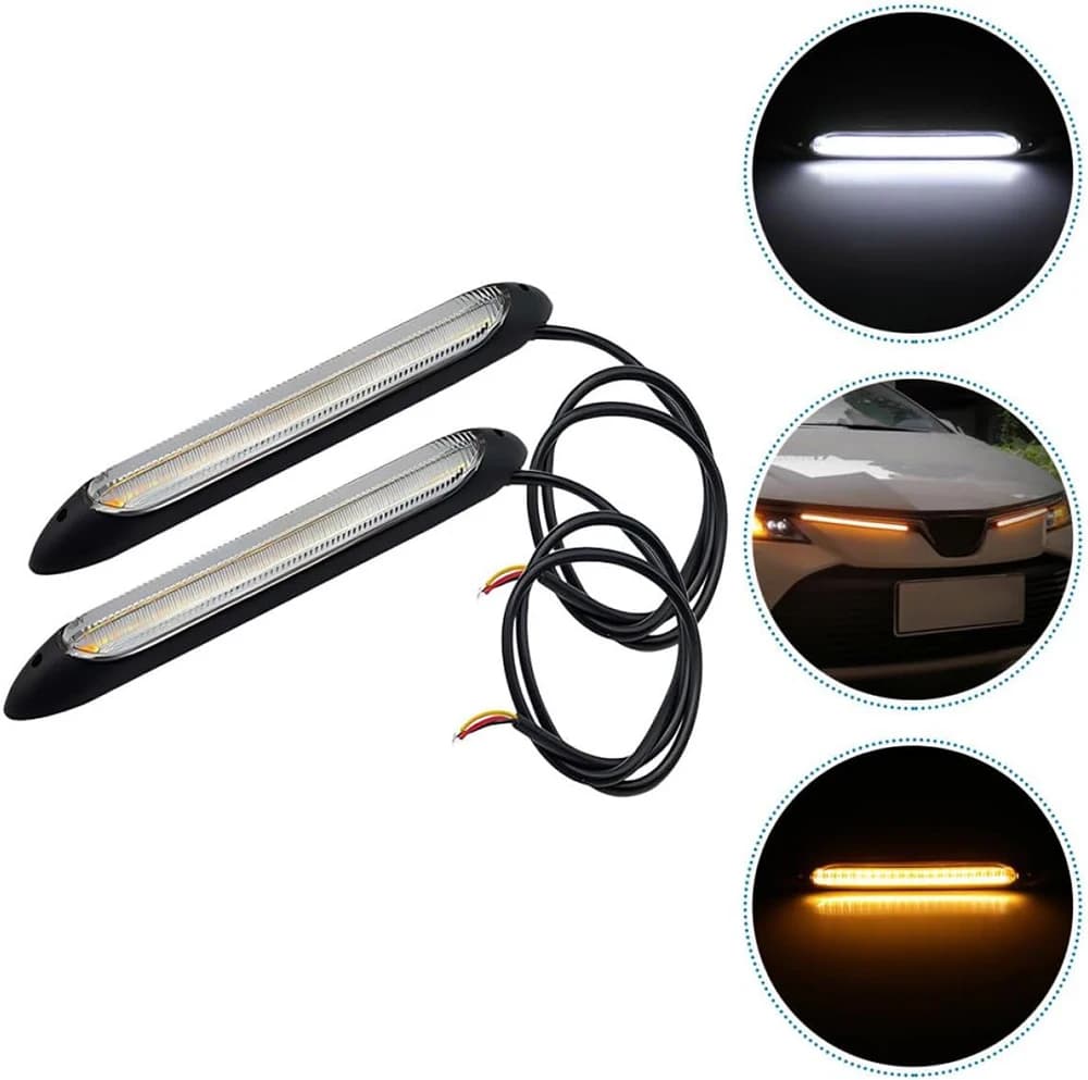 Exterior Car LED Lights 2Pcs Flexible Daytime Running Light Strip Auto Headlight Sequential White Turn Signal Yellow Led Light