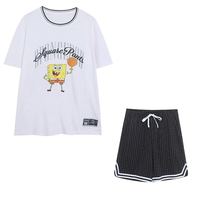 T-Shirt Unisex Casual in Puro Cotone con Stampa Anime Cartoon, Manica Corta, Uniforme da Basket, Pantaloncini ad Asciugatura Rapida, Alla Moda