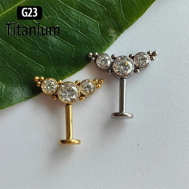 ASTM F136 Titanium Piercing 16G CZ Screw Flat Back Vertical Helix Piercing Body Jewelry Internal Thread Cartilage Studs Earrings
