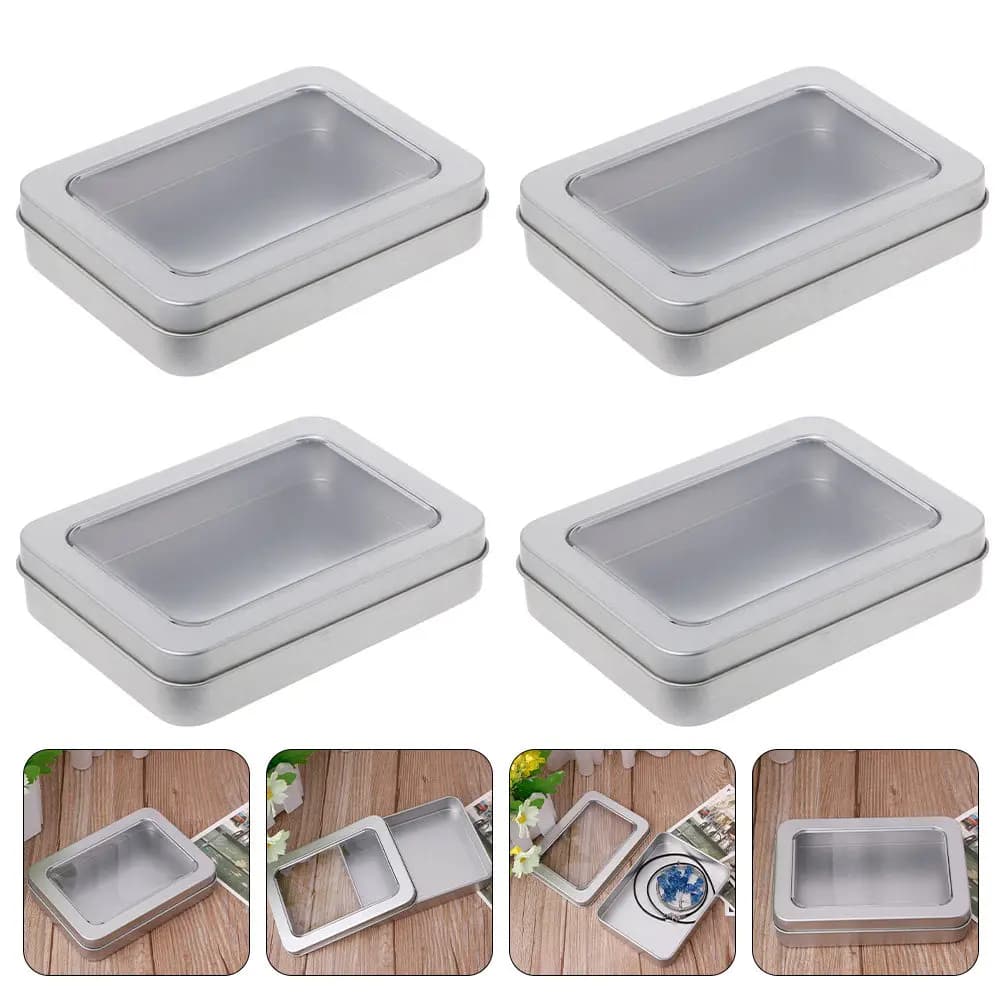 Set di 4 Scatole in Latta per Chiavette USB, Organizzatore Rettangolare per Chiavi, Sigarette, Gioielli, Contenitore da Scrivania