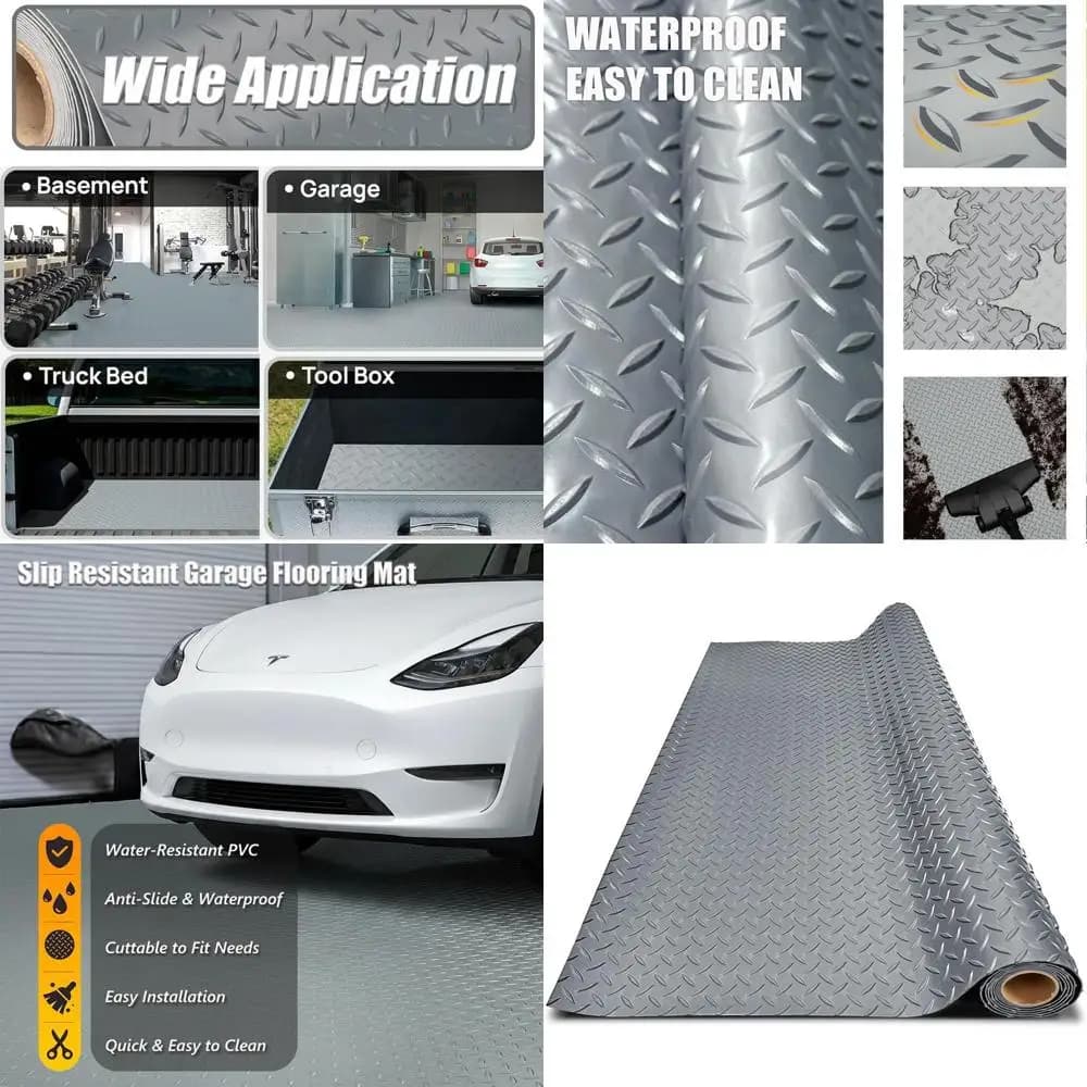 Reinforced PVC Garage Mat, Waterproof Protection Anti-slip for Cars, Trailers, SUVs, basements, Gyms (Grigio) - 2ft
