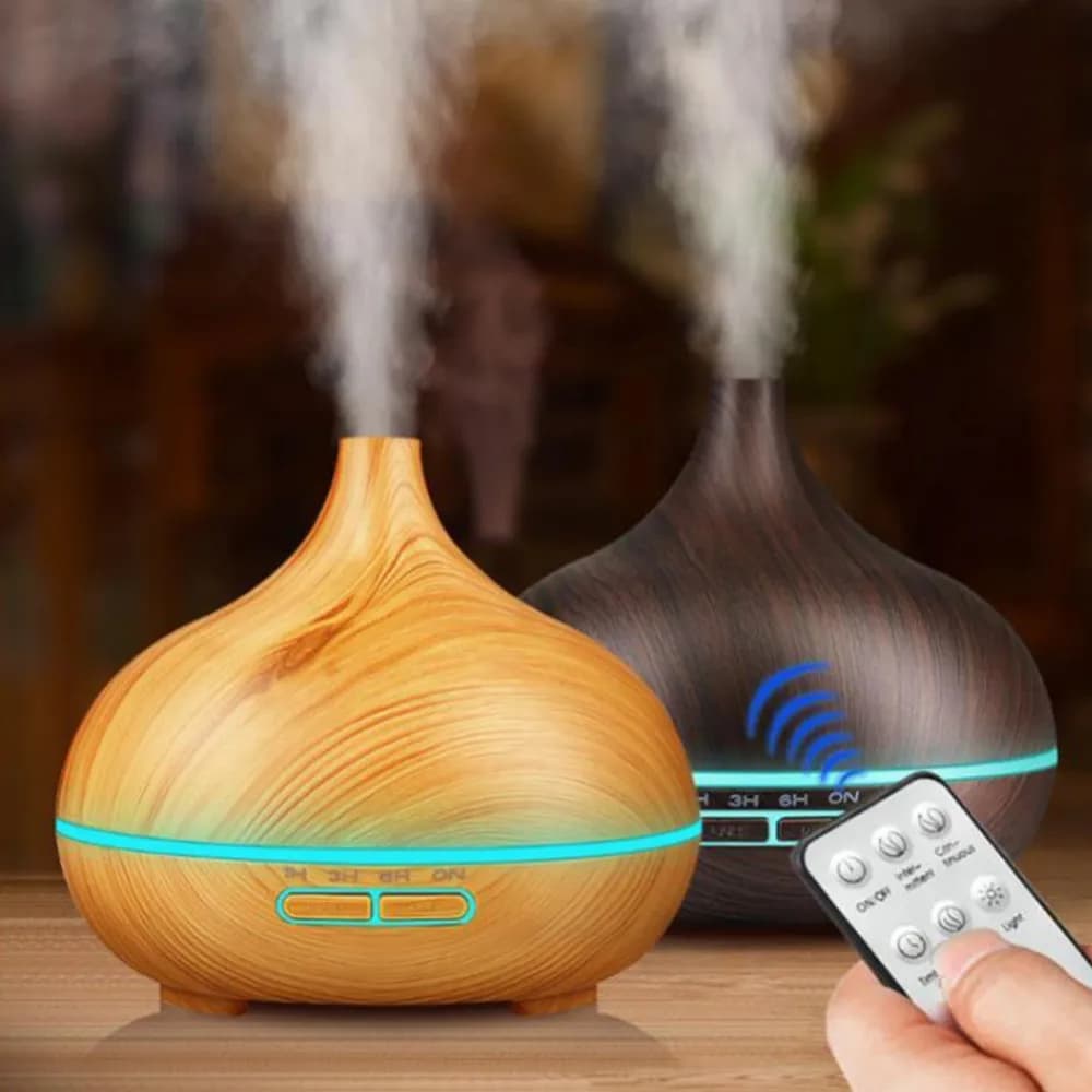 550ml Wood Color USB Aroma Diffuser, Essential Oil Diffuser with 7 Color LED Lights & Remote Control, USB Powered Air Humidifier