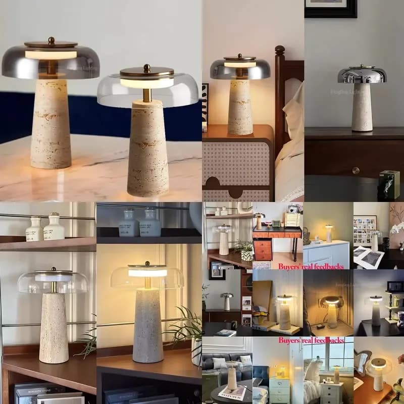 Mushroom Shaped Travertine Table Lamp Modern Natural Yellow Cave Stone Desk Lamp Indoor Decor Lighting Bedroom Living Room
