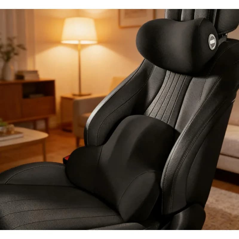 Cuscino per Sedile Auto in Memory Foam, Poggiatesta e Supporto Lombare, Accessori da Viaggio per Interni Auto