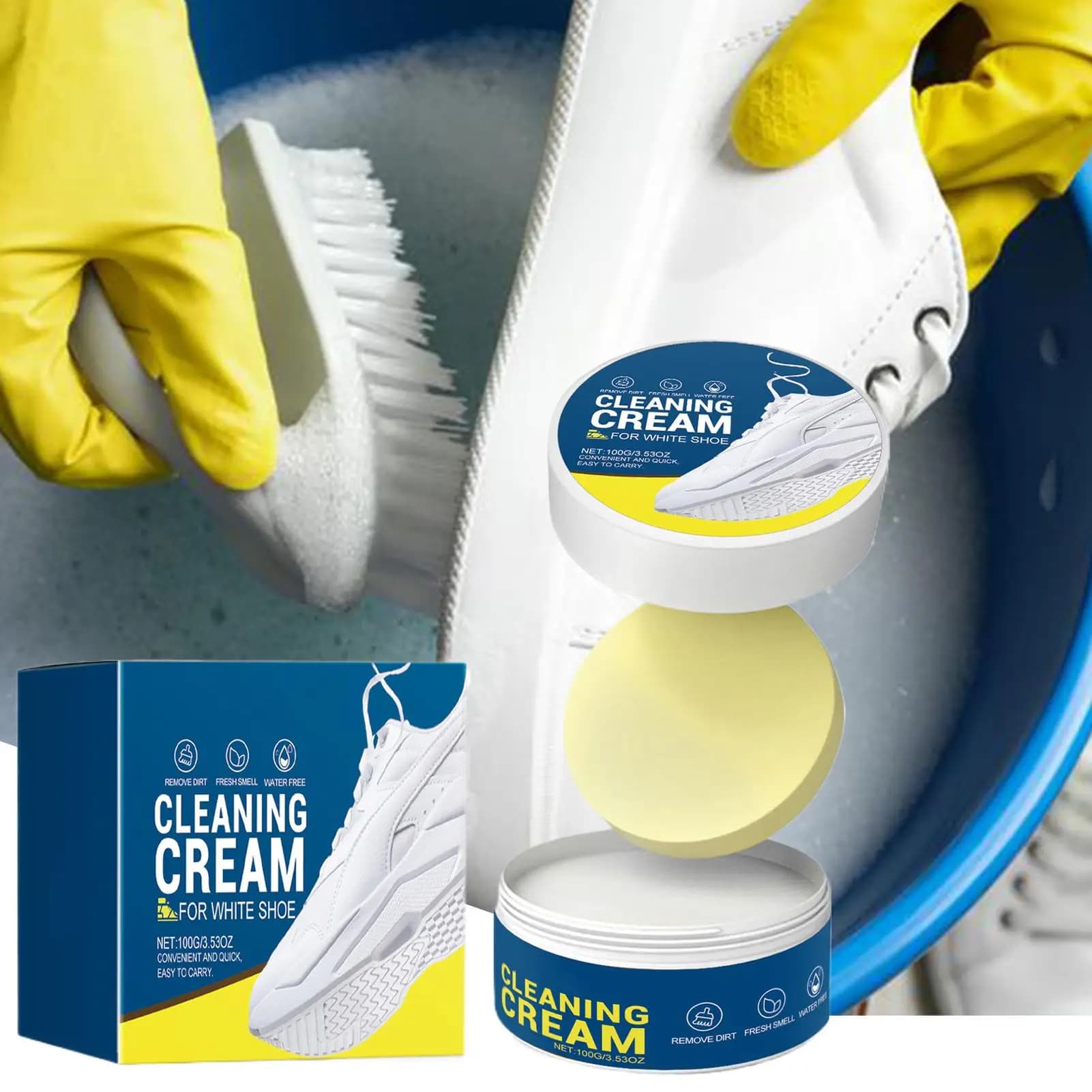 Detergente per Scarpe da Tennis Bianche, Crema Multifunzionale per Pulizia Rapida e Ripristino, Kit per Sport, Corsa ed Escursionismo