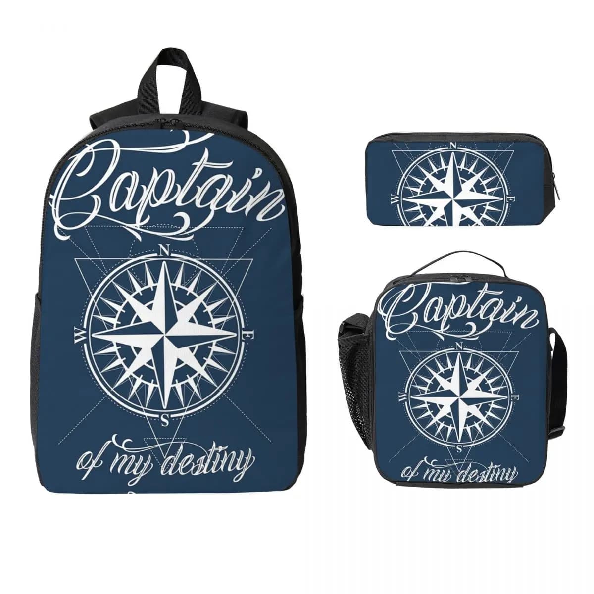 Bussola nautica Capitano Anchor Barca Zaino BookBag Borsa da scuola Borse a tracolla per laptop Borsa da pranzo isolata 3ps Astuccio