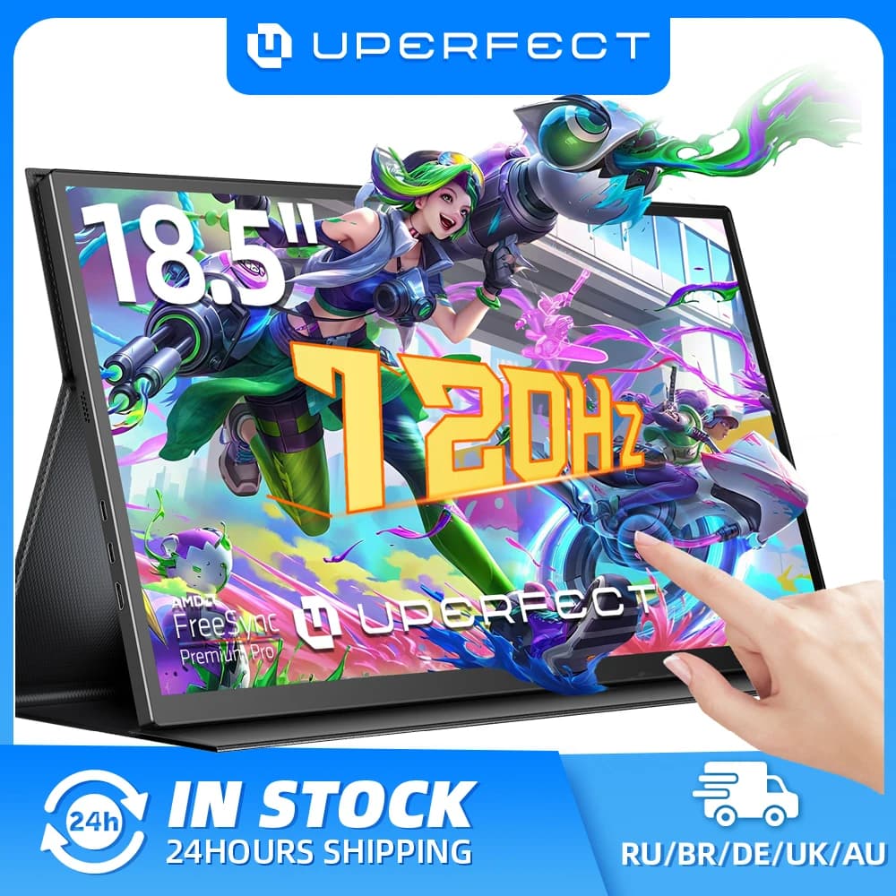 Monitor portatile touchscreen UPERFECT da 18,5" con estensione display da gioco FreeSync da 120 Hz, USB C HDMI per PC, laptop, telefono cellulare Huawei Huawei