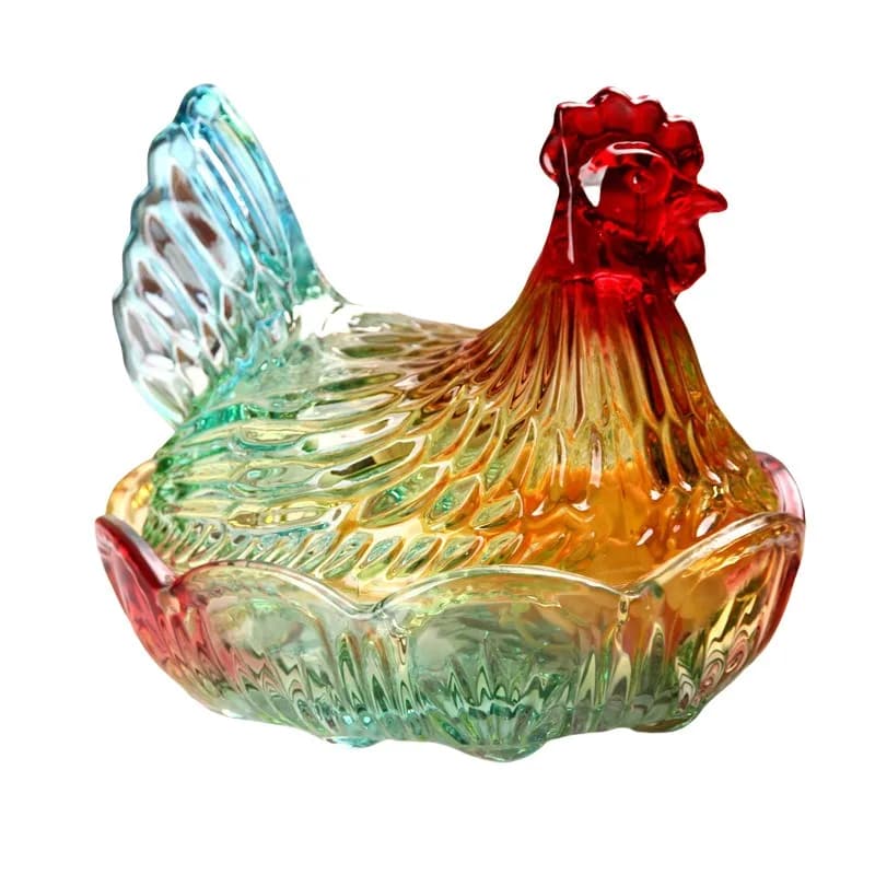 Barattolo di caramelle per gallina smaltata creativa, piatto di frutta in vetro di cristallo addensato, piatto di frutta secca per soggiorno domestico