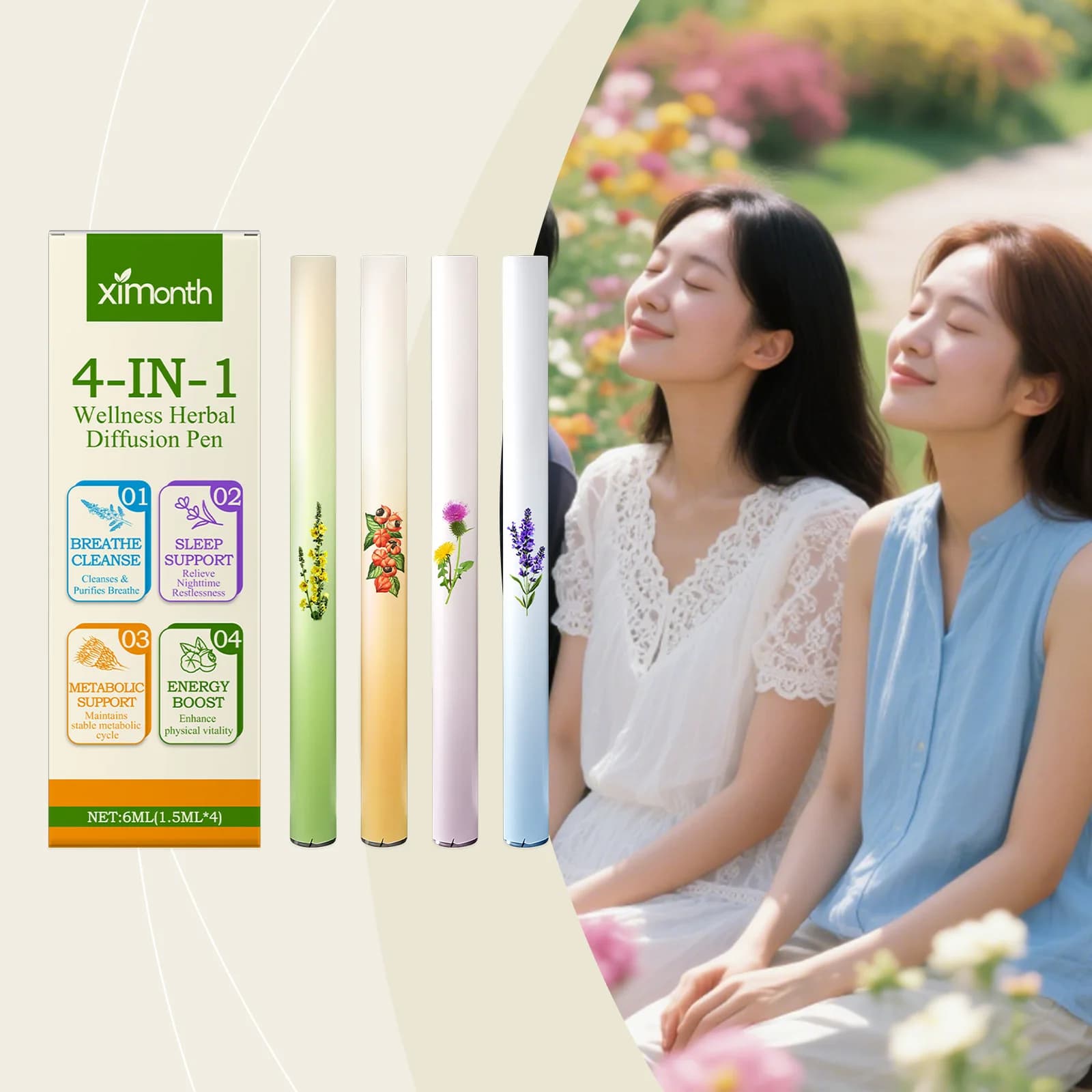 4 in 1 Herbal Combined Energy Stick Support for Natural Wellbeing Focus Noise Balance Sleep Help Portable Plant-based Aromatherapy