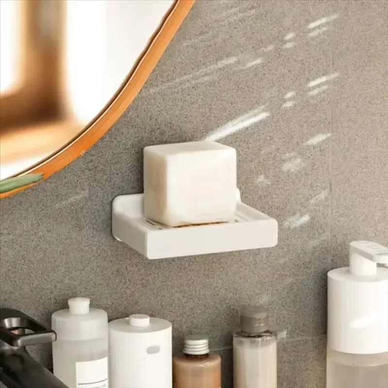 WORTHOWN-Wall-Mounted Soap Dish Holder,Punch-Free, Self-Adhesive,Double-Layer With Detachable Drawer,Drain Dispenser For Bathroo
