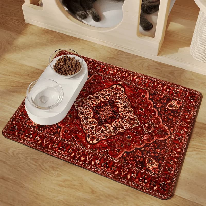 Cibo per cani e gatti con un design floreale e geometrico persiano. Perfetto per l'alimentazione degli animali domestici, sia per ciotole di cibo che di acqua.