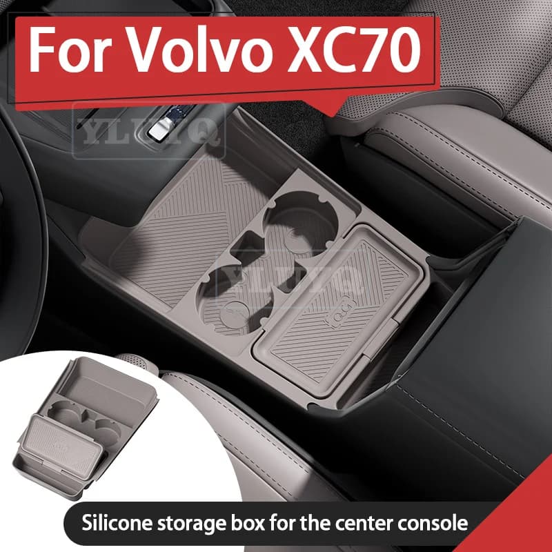 2026 For Volvo XC70 center console silicone storage box, double-layer flip cover, car storage box, car interior accessory