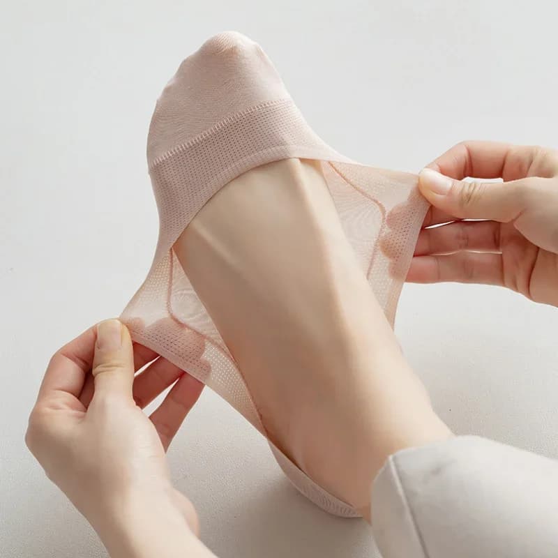 Calzini estivi per donna Calzini da nave antiscivolo sottili in rete Scarpe col tacco alto Calzini corti con suola in cotone invisibile Tubo basso