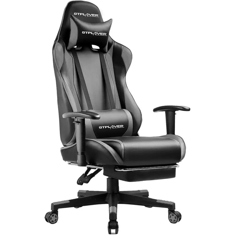 Sedia da Gaming Ergonomica Girevole con Reclinazione, Supporto Lombare e Altezza del Sedile Regolabile (Grigia)