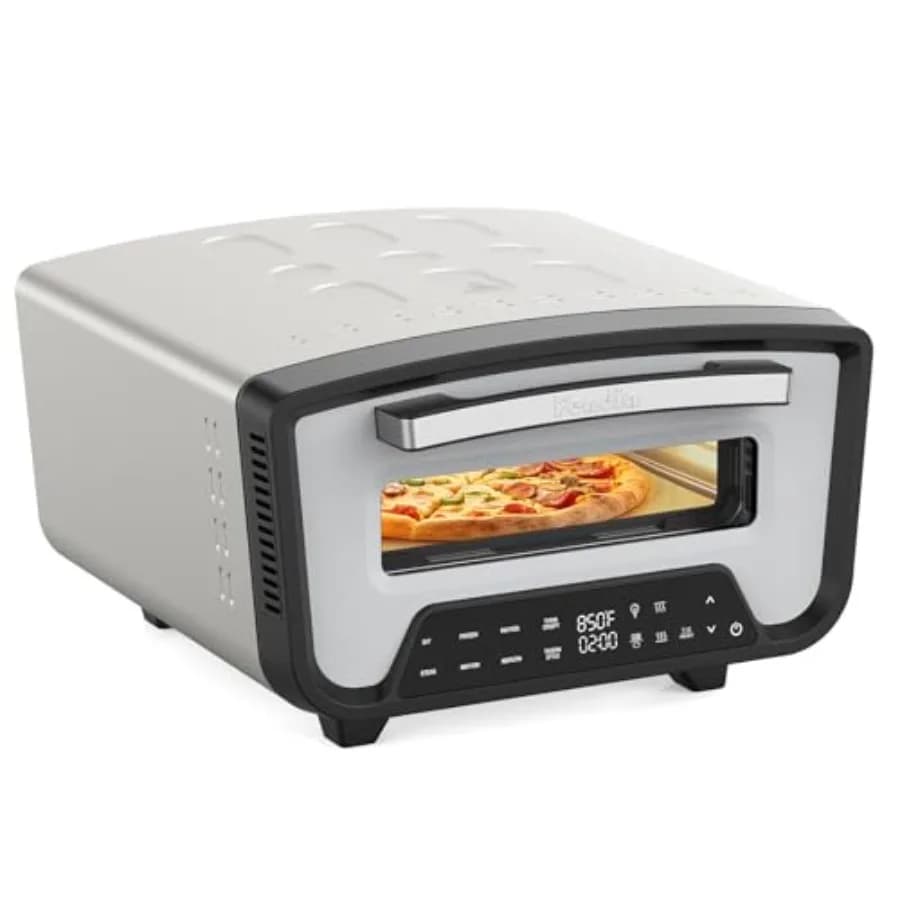 Forno per pizza da esterno per patio, giardino e campeggio: elettrico da 12 pollici, 850W max, con pala in legno e pietra ceramica inclusa, cottura rapida in 2 minuti.