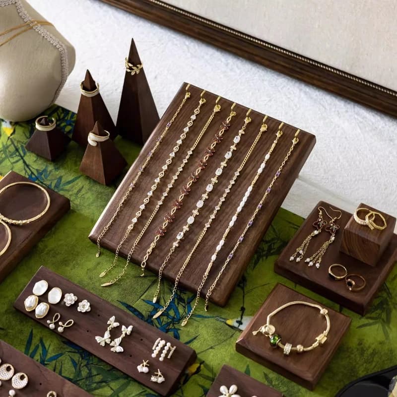 Walnut Jewelry Display Stand Bracelet Earrings Jewelry Display Rack Earring Ring Necklace Organizer Luxury Jeweler Showcase Tray